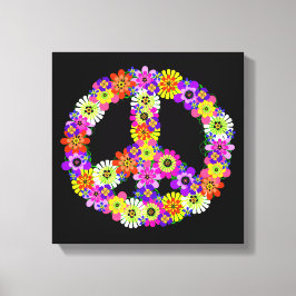 Peace Sign Floral op zwart Canvas Afdruk