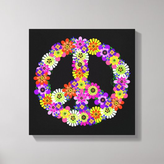 Peace Sign Floral op zwart Canvas Afdruk (Voorkant)