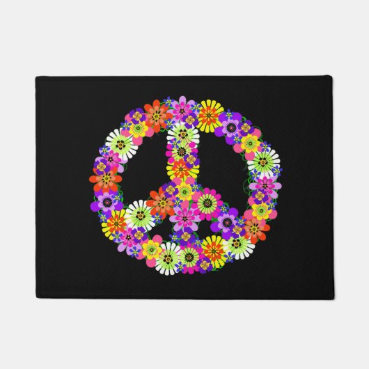 Peace Sign Floral op zwart Deurmat (Voorkant)