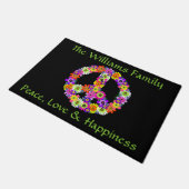 Peace Sign Floral op zwart Gepersonaliseerd Deurmat (Schuin)