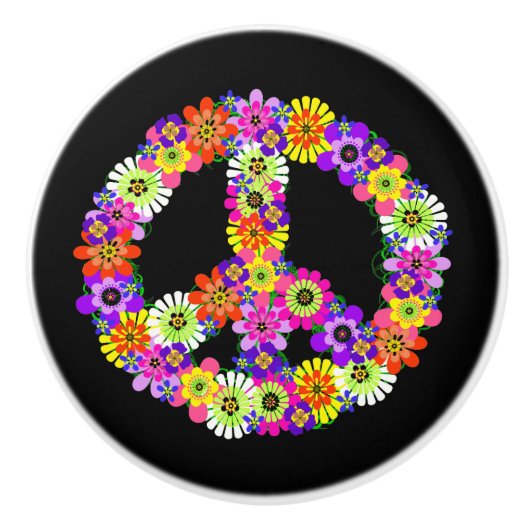 Peace Sign Floral op zwart Keramische Knop (Voorkant)