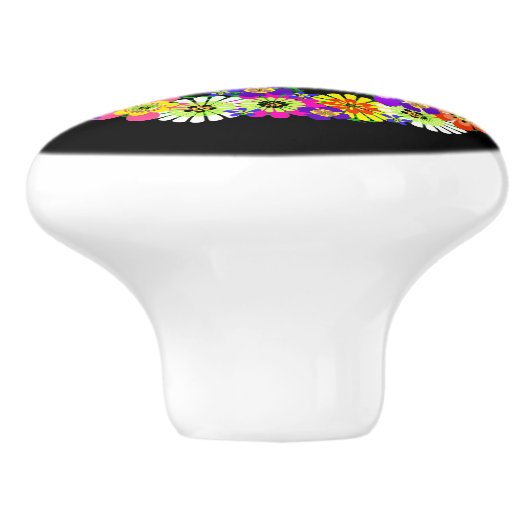 Peace Sign Floral op zwart Keramische Knop (Zijkant)