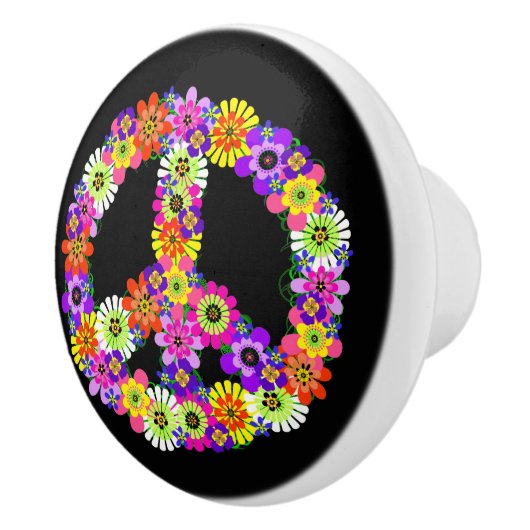 Peace Sign Floral op zwart Keramische Knop (Rechts)
