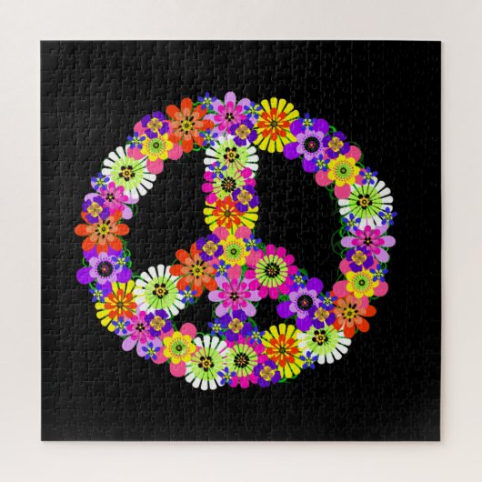 Peace Sign Floral op zwart Legpuzzel (Verticaal)
