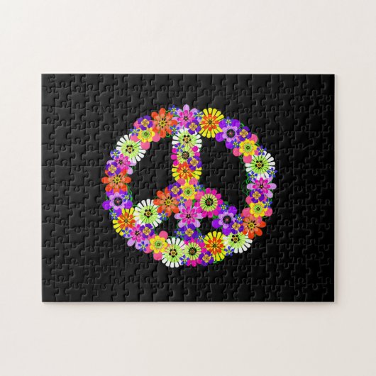 Peace Sign Floral op zwart Legpuzzel (Horizontaal)