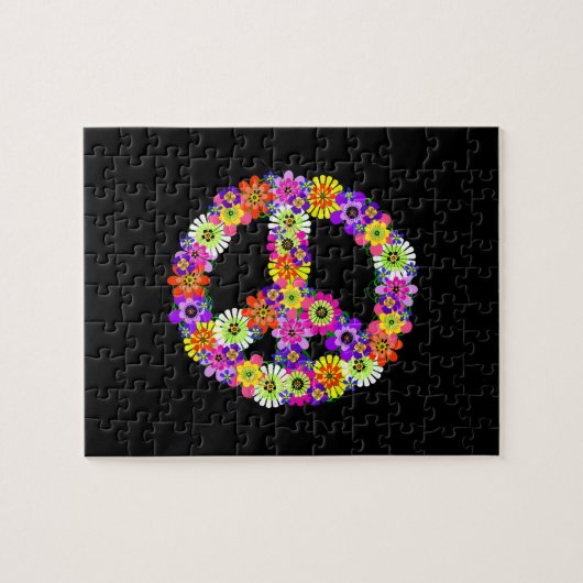 Peace Sign Floral op zwart Legpuzzel (Horizontaal)