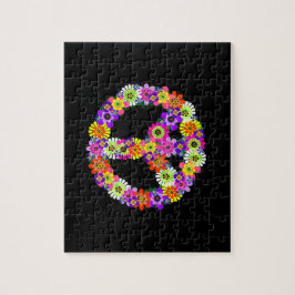 Peace Sign Floral op zwart Legpuzzel