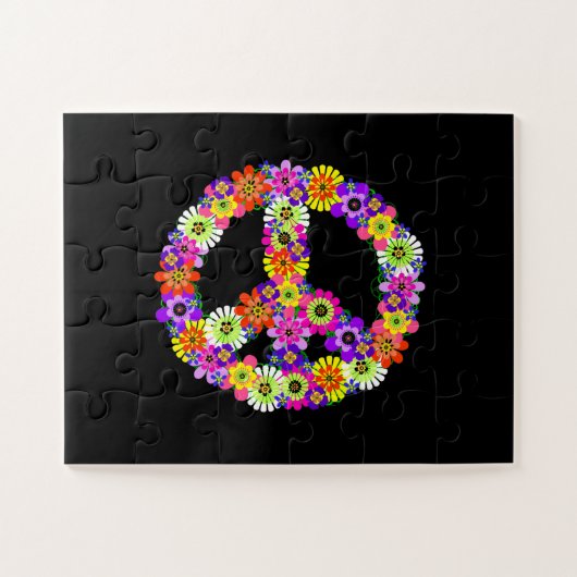 Peace Sign Floral op zwart Legpuzzel (Horizontaal)
