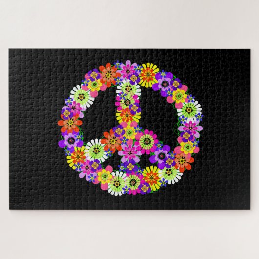 Peace Sign Floral op zwart Legpuzzel (Horizontaal)