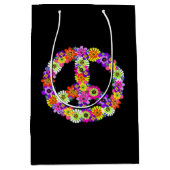 Peace Sign Floral op zwart Medium Cadeauzakje (Voorkant)