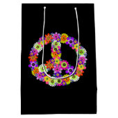 Peace Sign Floral op zwart Medium Cadeauzakje (Achterkant)