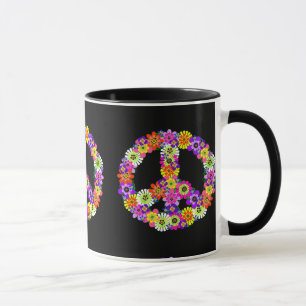 Peace Sign Floral op zwart Mok