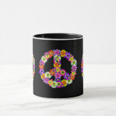 Peace Sign Floral op zwart Mok (Midden)