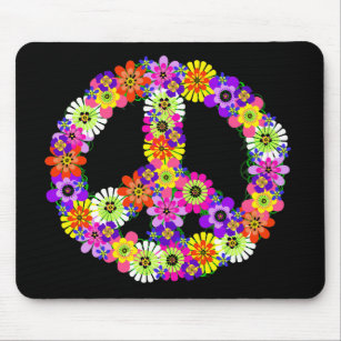 Peace Sign Floral op zwart Muismat