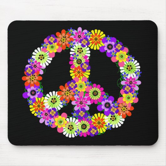 Peace Sign Floral op zwart Muismat (Voorkant)