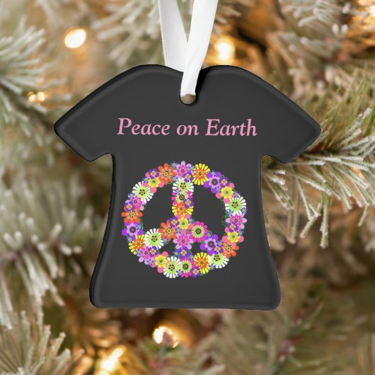 Peace Sign Floral op zwart Ornament (Boom)