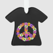 Peace Sign Floral op zwart Ornament (achterkant)