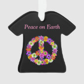 Peace Sign Floral op zwart Ornament (voorkant)