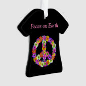 Peace Sign Floral op zwart Ornament (voorkant)