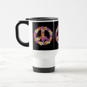 Peace Sign Floral op zwart Reisbeker