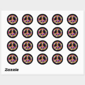 Peace Sign Floral op zwart Ronde Sticker (Vel)