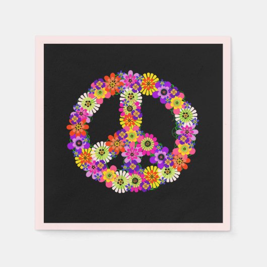 Peace Sign Floral op zwart Servet (Voorkant)