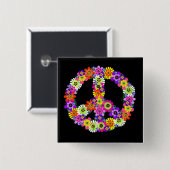 Peace Sign Floral op zwart Vierkante Button 5,1 Cm (Voorkant /achterkant)