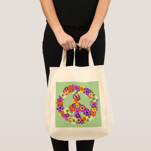 Peace Sign Floral over Light Green Tote Bag (Voorkant (product))