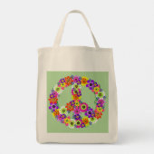 Peace Sign Floral over Light Green Tote Bag (Achterkant)