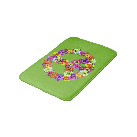 Peace Sign Floral over Lime Green Badmat (Gekanteld)
