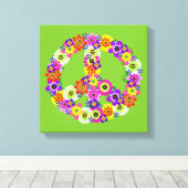 Peace Sign Floral over Lime Green Canvas Afdruk (Insitu (Houten vloer))