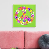 Peace Sign Floral over Lime Green Canvas Afdruk (Insitu (Woonkamer))