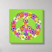 Peace Sign Floral over Lime Green Canvas Afdruk (Voorkant)