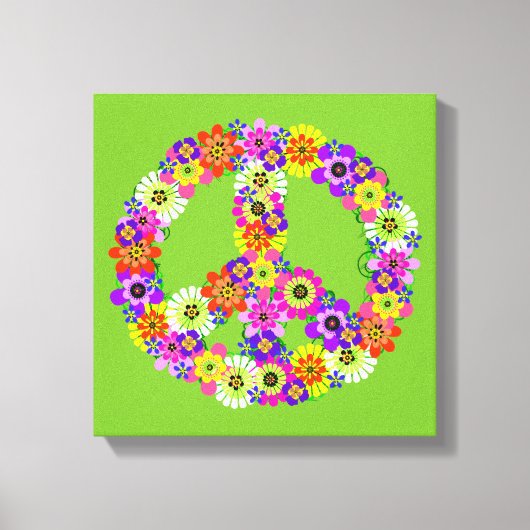 Peace Sign Floral over Lime Green Canvas Afdruk (Voorkant)