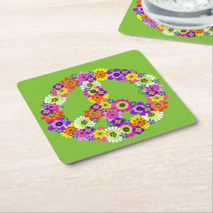 Peace Sign Floral over Lime Green Kartonnen Onderzetters