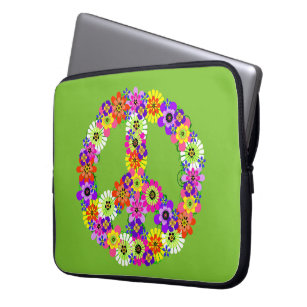 Peace Sign Floral over Lime Green Laptop Sleeve