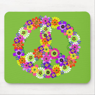Peace Sign Floral over Lime Green Muismat