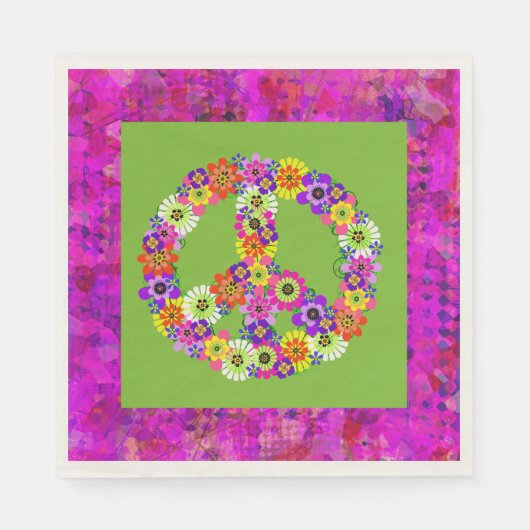 Peace Sign Floral over Lime Green Petals Servet (Voorkant)