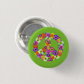 Peace Sign Floral over Lime Green Ronde Button 3,2 Cm (Voorkant /achterkant)