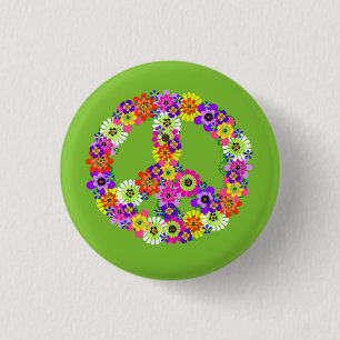 Peace Sign Floral over Lime Green Ronde Button 3,2 Cm