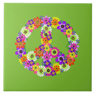 Peace Sign Floral over Lime Green Tegeltje