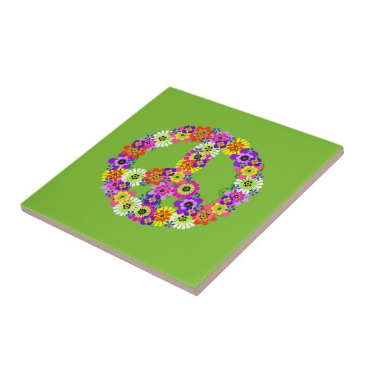Peace Sign Floral over Lime Green Tegeltje (Zijkant)
