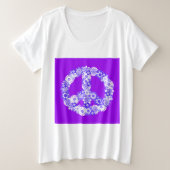 Peace Sign Floral Paars Grote Maat T-shirt (Design voorkant)