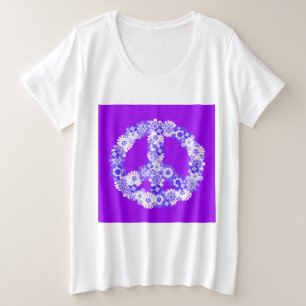 Peace Sign Floral Paars Grote Maat T-shirt