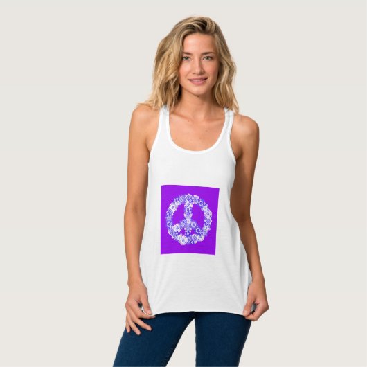 Peace Sign Floral Paars Tanktop (Volledige Voorkant)