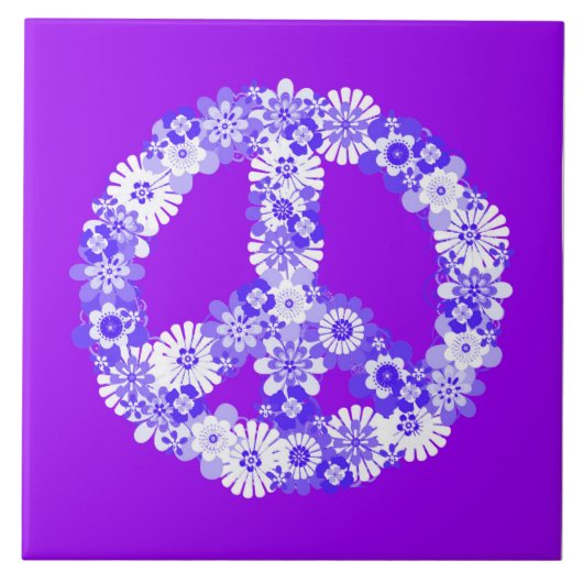 Peace Sign Floral Paars Tegeltje (Voorkant)