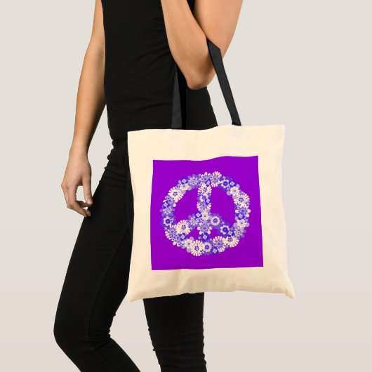 Peace Sign Floral Paars Tote Bag (Voorkant (product))