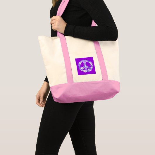 Peace Sign Floral Paars Tote Bag (Voorkant (product))