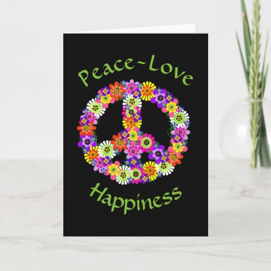 Peace Sign Floral Peace Love Happcard Feestdagen Kaart (Voorkant)