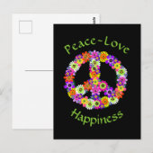Peace Sign Floral Peace Love Happiness Briefkaart (Voorkant / Achterkant)